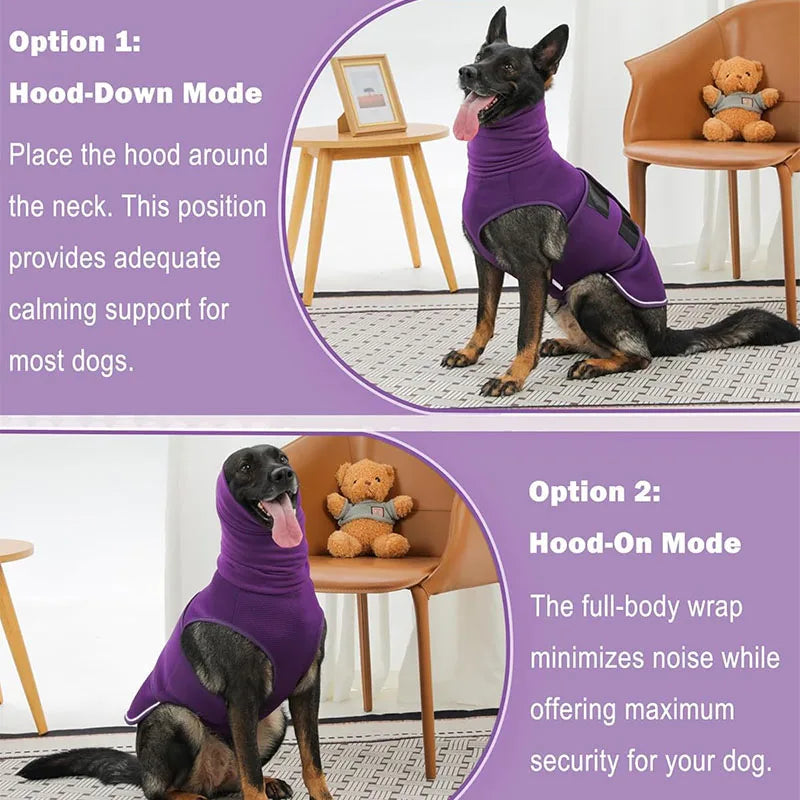Premium Hot Sale Dog Anxiety Calming Jacket Thunder Calming Shirt Post-Neuter Recovery Vest Multi-Function Headgear For Small Medium Dog