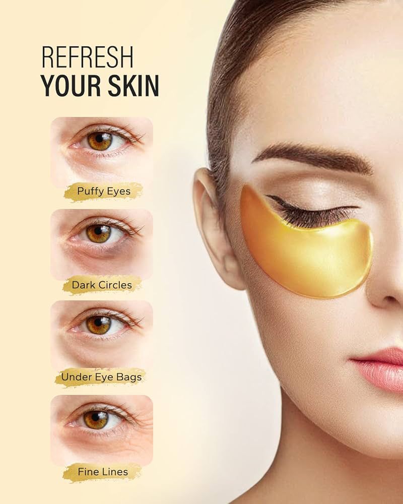 Maskiss 24k Gold Under Eye Patches (25 Pairs), eye mask, Collagen Skin Care Products, Eye Patches for Puffy Eyes,