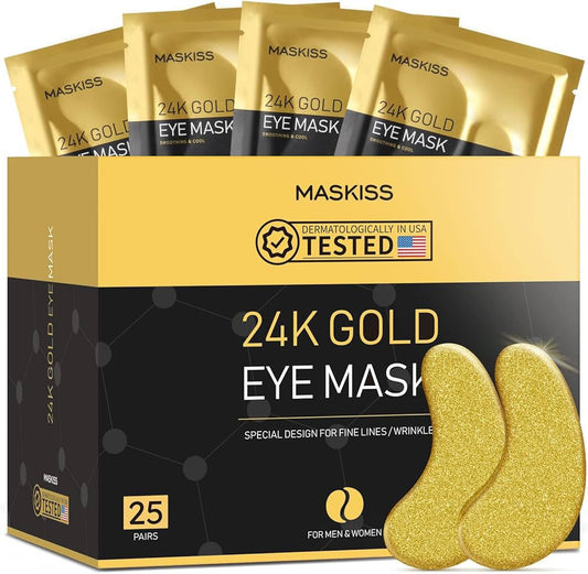 Maskiss 24k Gold Under Eye Patches (25 Pairs), eye mask, Collagen Skin Care Products, Eye Patches for Puffy Eyes,